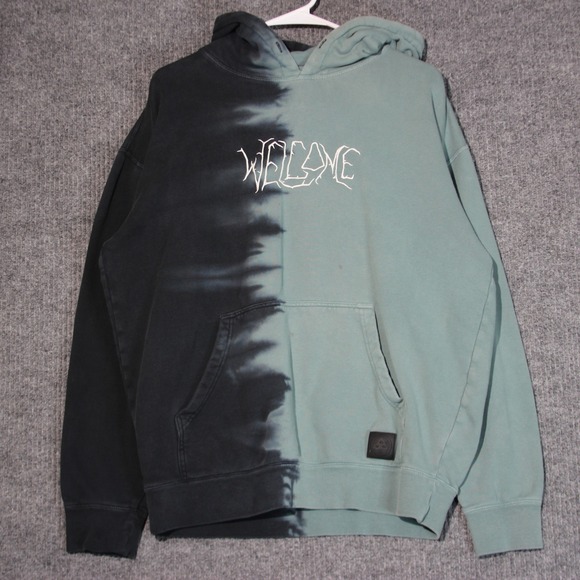 Welcome Skateboards Hoodie Mens M Tie Dye Pullover Sweatshirt Black Green - Picture 1 of 7